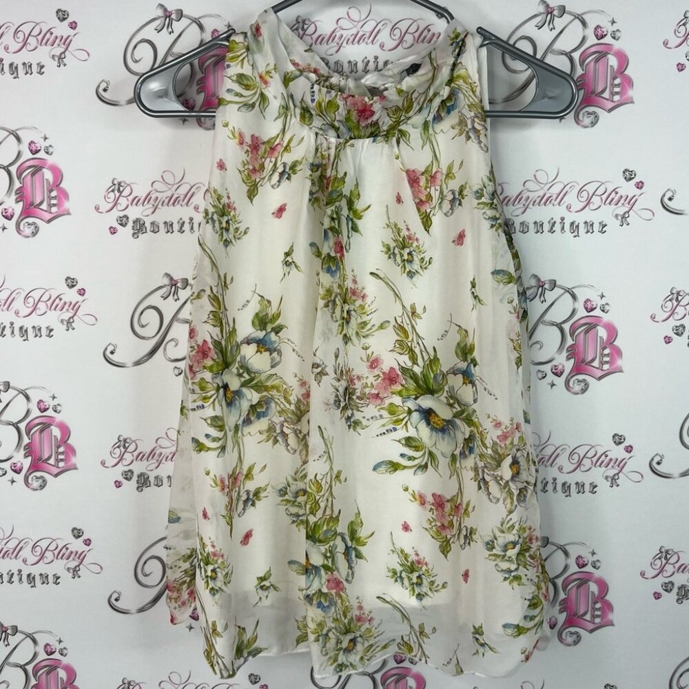 Elena Baldi Tank Top Halter Flowers Flowy Italy Floral Sleeveless Blouse